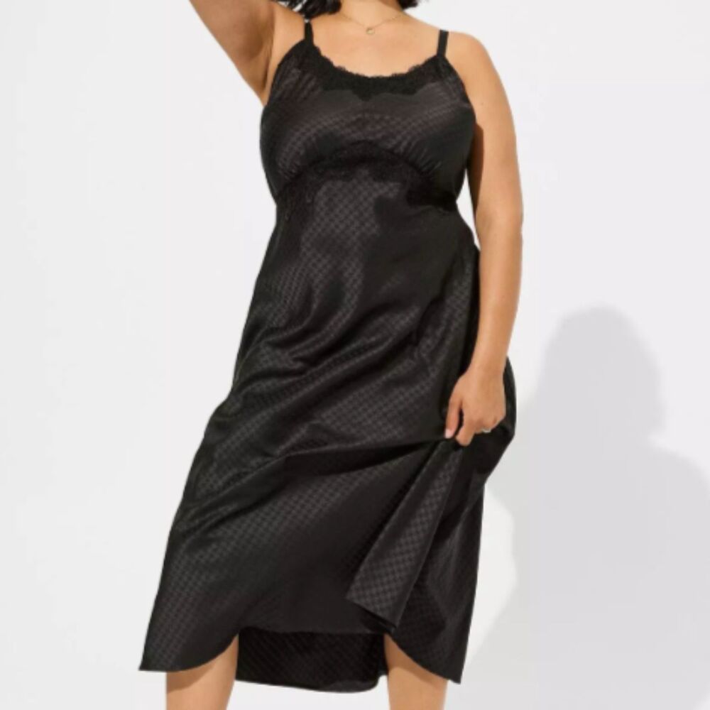 Torrid Womens Slip Dress Sz 2 Black Houndstooth Lace Trim Whimsygoth Witchy